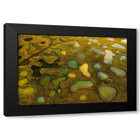 Aerial Abstract Of Small Lakes Black Modern Wood Framed Art Print with Double Matting by Bian, James