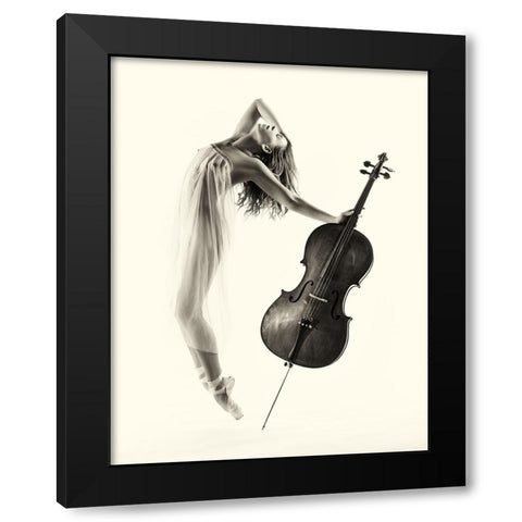The Cello Dance Black Modern Wood Framed Art Print with Double Matting by Yang, James