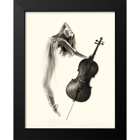 The Cello Dance Black Modern Wood Framed Art Print by Yang, James