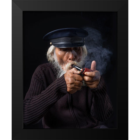 Old Sailorman Black Modern Wood Framed Art Print by Suhardjo, Lisdiyanto