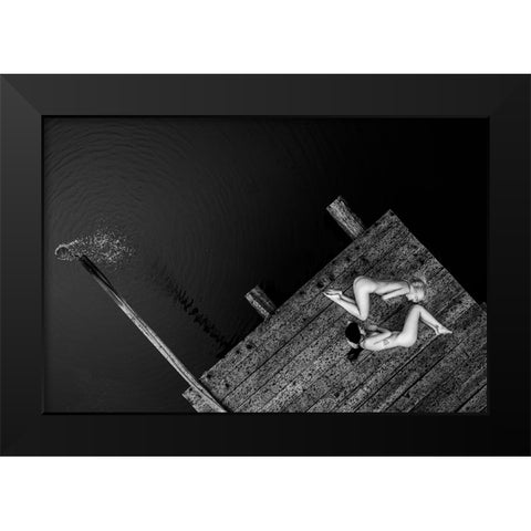 Waiting For The Night Boat Black Modern Wood Framed Art Print by D. Pop, Ovi
