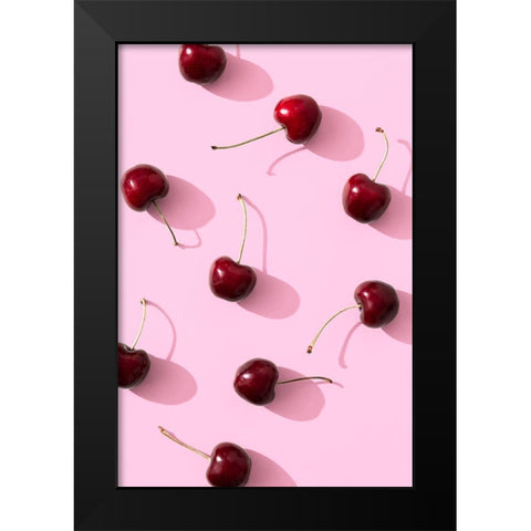 Cherries on pink background Black Modern Wood Framed Art Print by 1x Studio III