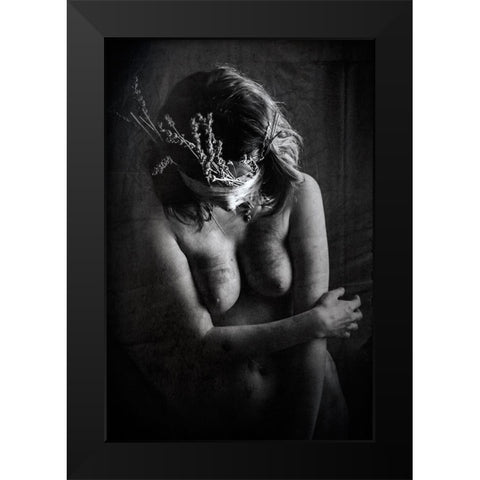 Flora Fiction Black Modern Wood Framed Art Print by Bousca, Bogdan
