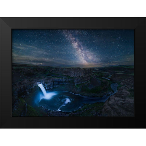Falls In Night Black Modern Wood Framed Art Print by Xu, Leah