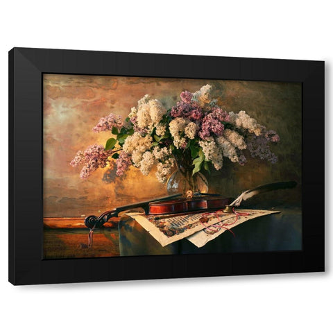 Still Life With Violin And Lilac Flowers Black Modern Wood Framed Art Print with Double Matting by Morozov, Andrey