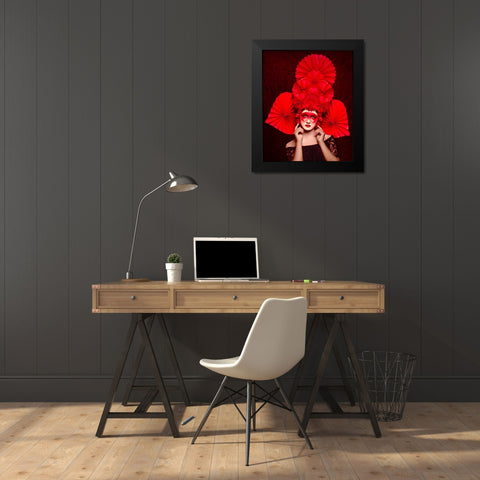 Chinese Red Art Black Modern Wood Framed Art Print by Mukherjee, Debarghya