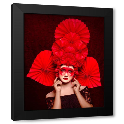 Chinese Red Art Black Modern Wood Framed Art Print with Double Matting by Mukherjee, Debarghya