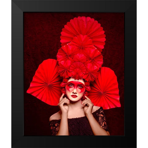 Chinese Red Art Black Modern Wood Framed Art Print by Mukherjee, Debarghya