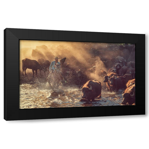 The Buffalo Shepherd Black Modern Wood Framed Art Print by Aktar, Meric