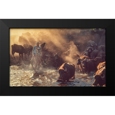The Buffalo Shepherd Black Modern Wood Framed Art Print by Aktar, Meric