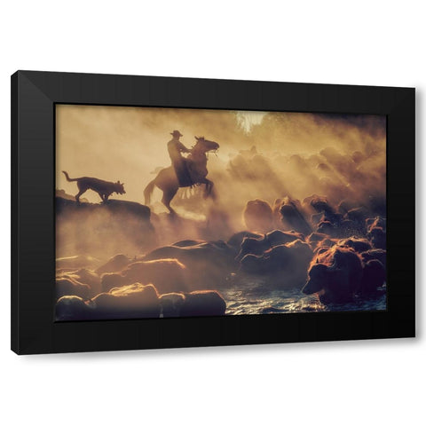 The Buffalo Shepherd Black Modern Wood Framed Art Print by Aktar, Meric