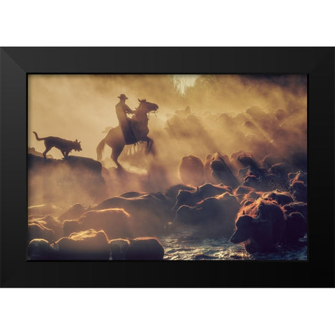 The Buffalo Shepherd Black Modern Wood Framed Art Print by Aktar, Meric