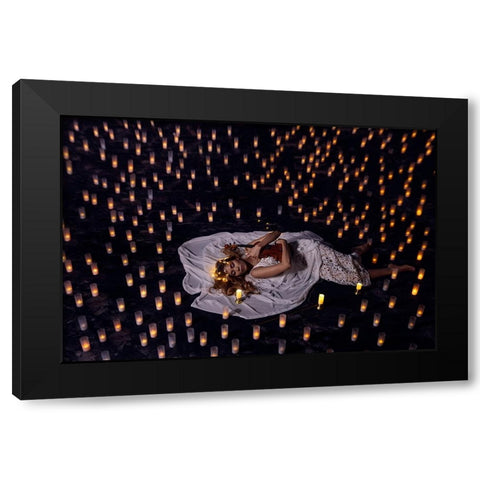 Feeling Peaceful With Music Black Modern Wood Framed Art Print with Double Matting by Suhardjo, Lisdiyanto