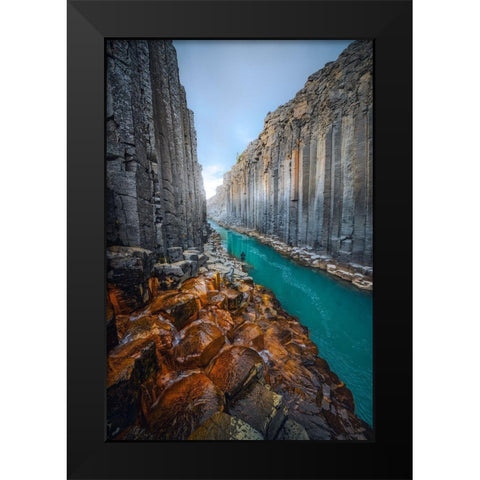 Stuadlagil Black Modern Wood Framed Art Print by Heinz, Timo