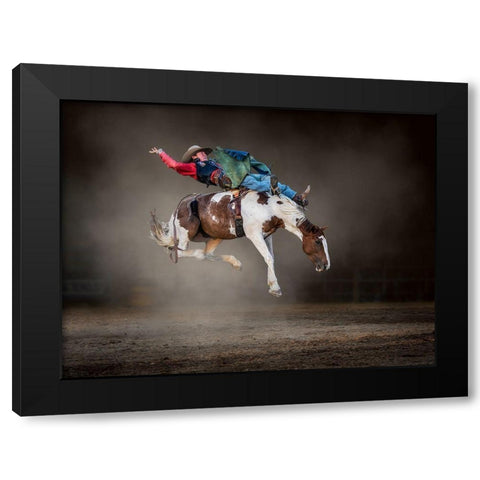 Buckjumping Black Modern Wood Framed Art Print with Double Matting by Ma, Frank