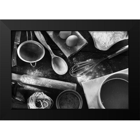 A Set Of Old Kitchen Items Black Modern Wood Framed Art Print by Solovie, Andre