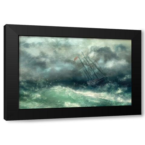 ...A Struggle In Stormy Seas... Black Modern Wood Framed Art Print by Gerber, Charlaine