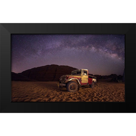 Car Under The Milkyway Galaxy Black Modern Wood Framed Art Print by Shawki Ibrahim, Saad