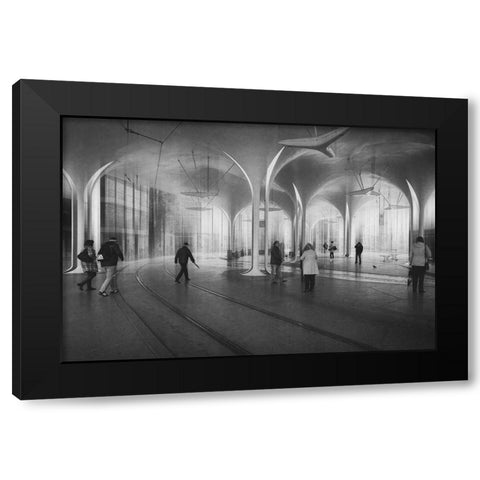 Maandfrac14;Nchener Freiheit Black Modern Wood Framed Art Print with Double Matting by Schleicher-Schwarz, Roswitha