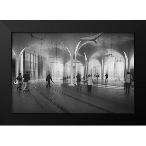 Maandfrac14;Nchener Freiheit Black Modern Wood Framed Art Print by Schleicher-Schwarz, Roswitha