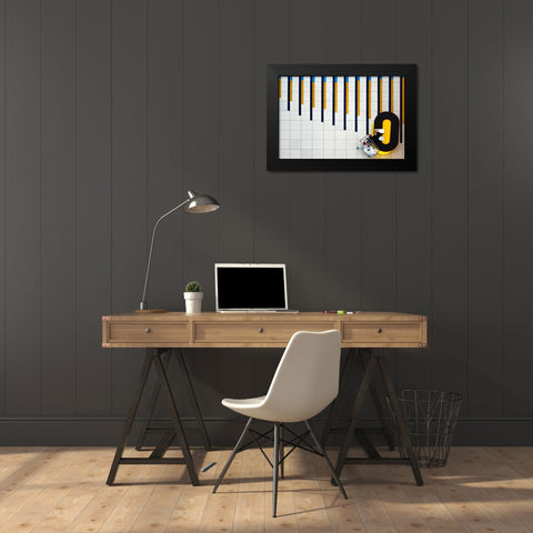 Yellow And Blue Black Modern Wood Framed Art Print by Gholami, Mohadese