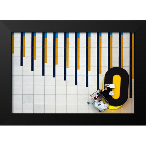 Yellow And Blue Black Modern Wood Framed Art Print by Gholami, Mohadese