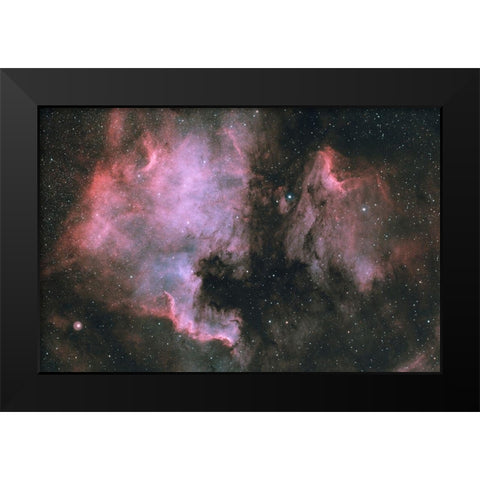 North America And Pelican In Cygnus Black Modern Wood Framed Art Print by Astroberry, Sismo