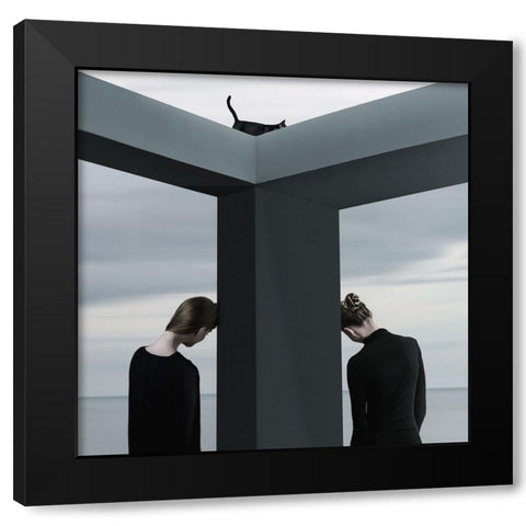 The Wall Between Us Black Modern Wood Framed Art Print by Hardibudi