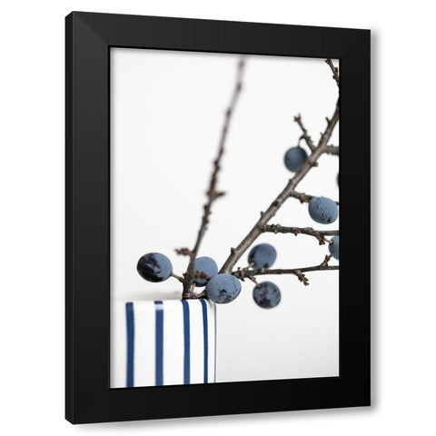 Berries Blue Black Modern Wood Framed Art Print by 1x Studio III