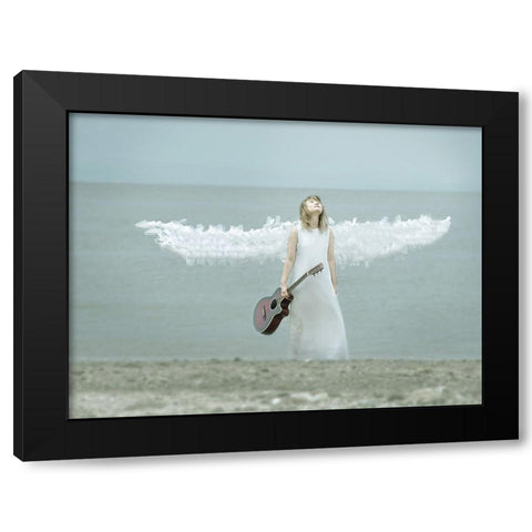 Shopping Bag Angel Black Modern Wood Framed Art Print with Double Matting by Ugachi, Takako