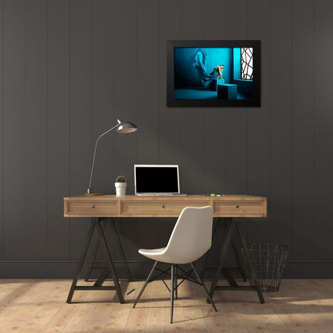 Feel Blue Black Modern Wood Framed Art Print by Pratikto, Lita