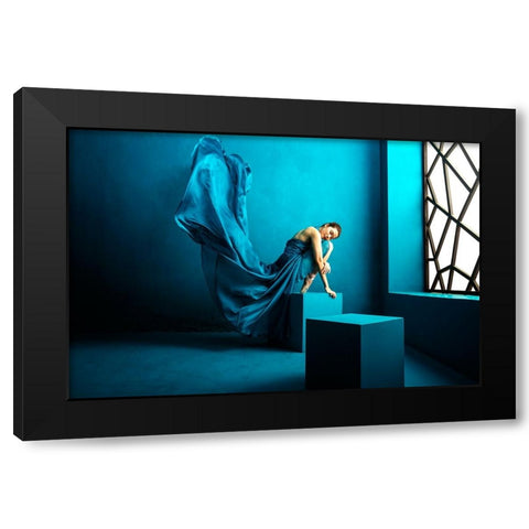 Feel Blue Black Modern Wood Framed Art Print by Pratikto, Lita