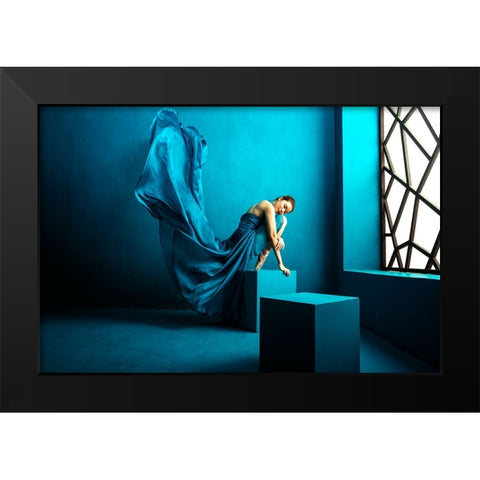 Feel Blue Black Modern Wood Framed Art Print by Pratikto, Lita