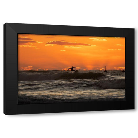 Surfer At Sunset Black Modern Wood Framed Art Print by Yuval
