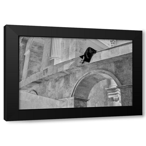 lines Black Modern Wood Framed Art Print with Double Matting by Elahebeigi