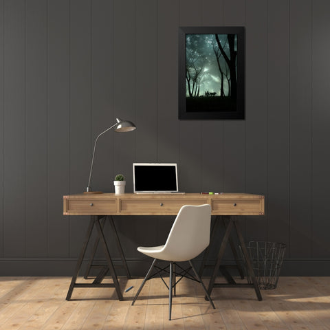 oxcart silhouette Black Modern Wood Framed Art Print by Octavandy