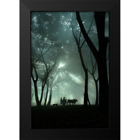 oxcart silhouette Black Modern Wood Framed Art Print by Octavandy
