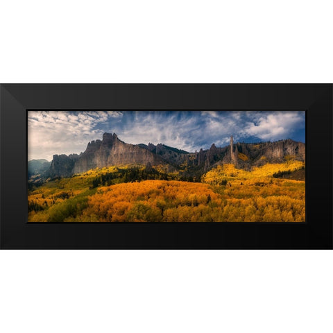 Golden Carpet Under Castle Rocks Black Modern Wood Framed Art Print by Xu, Mei