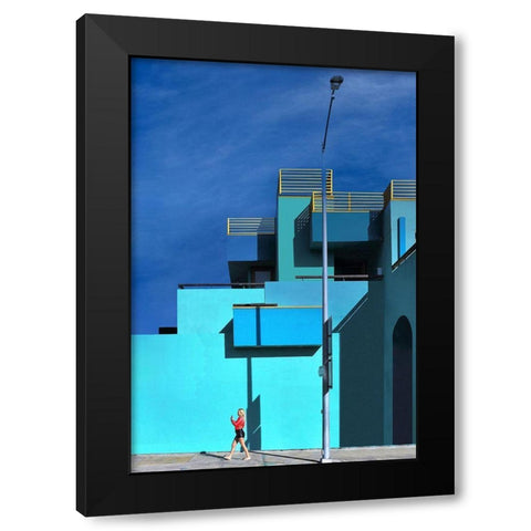 Blue On Blue - Downtown Los Angeles Black Modern Wood Framed Art Print with Double Matting by Orbach, Arnon