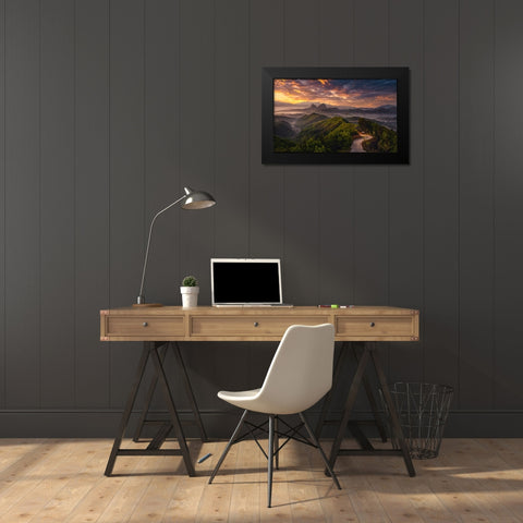Open The Morning Black Modern Wood Framed Art Print by Seo, Tiger