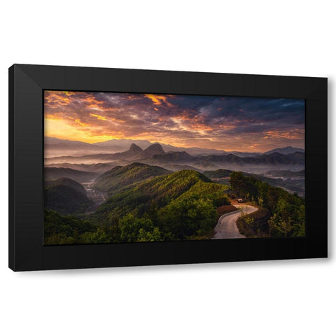 Open The Morning Black Modern Wood Framed Art Print with Double Matting by Seo, Tiger