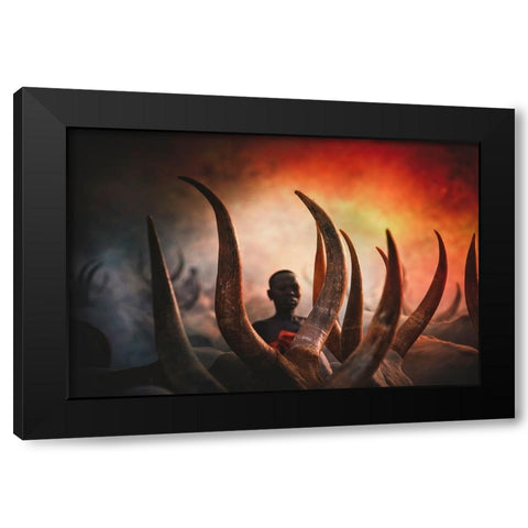 Mundari Tribe Black Modern Wood Framed Art Print by Yosifov, Svetlin