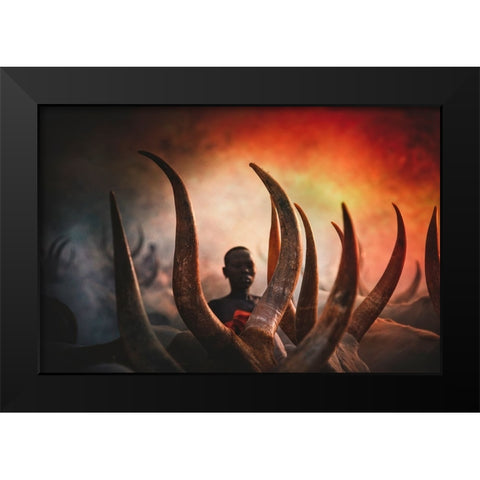 Mundari Tribe Black Modern Wood Framed Art Print by Yosifov, Svetlin