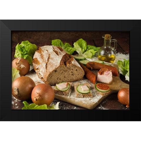 Breakfast Black Modern Wood Framed Art Print by Nick, Noa