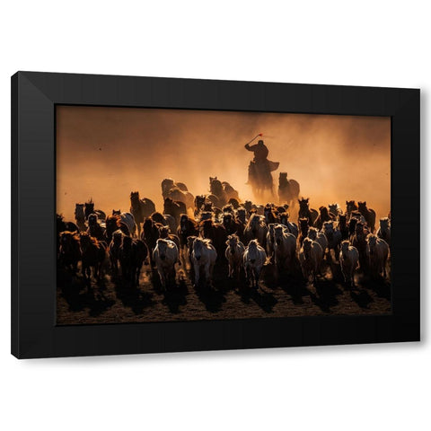 Ten Thousand Steeds Gallop Black Modern Wood Framed Art Print with Double Matting by Liao, Yuhan