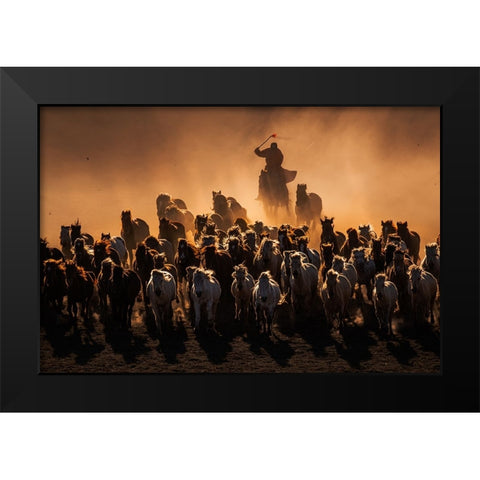 Ten Thousand Steeds Gallop Black Modern Wood Framed Art Print by Liao, Yuhan