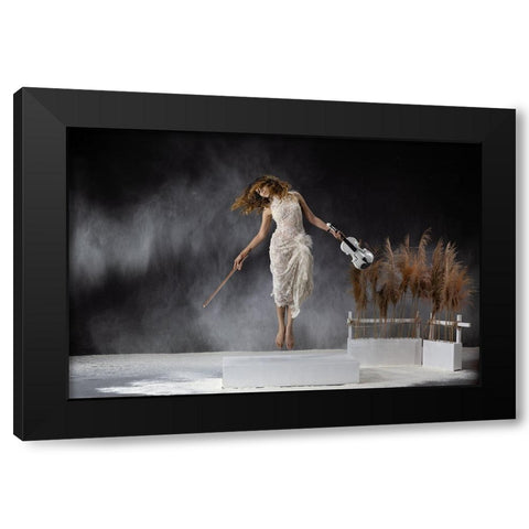 Music Makes Me Flying Black Modern Wood Framed Art Print by Suhardjo, Lisdiyanto