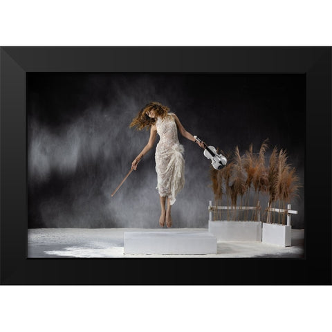 Music Makes Me Flying Black Modern Wood Framed Art Print by Suhardjo, Lisdiyanto