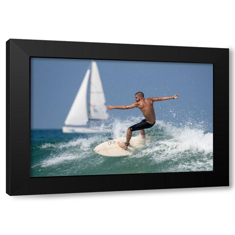 Surfer Black Modern Wood Framed Art Print by Yuval