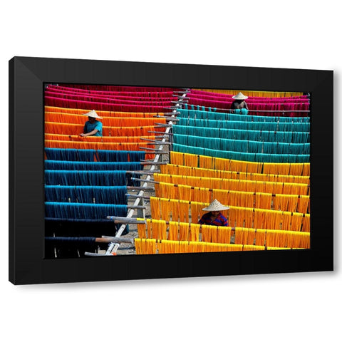 Thread drying Black Modern Wood Framed Art Print with Double Matting by Nandi, Shaibal